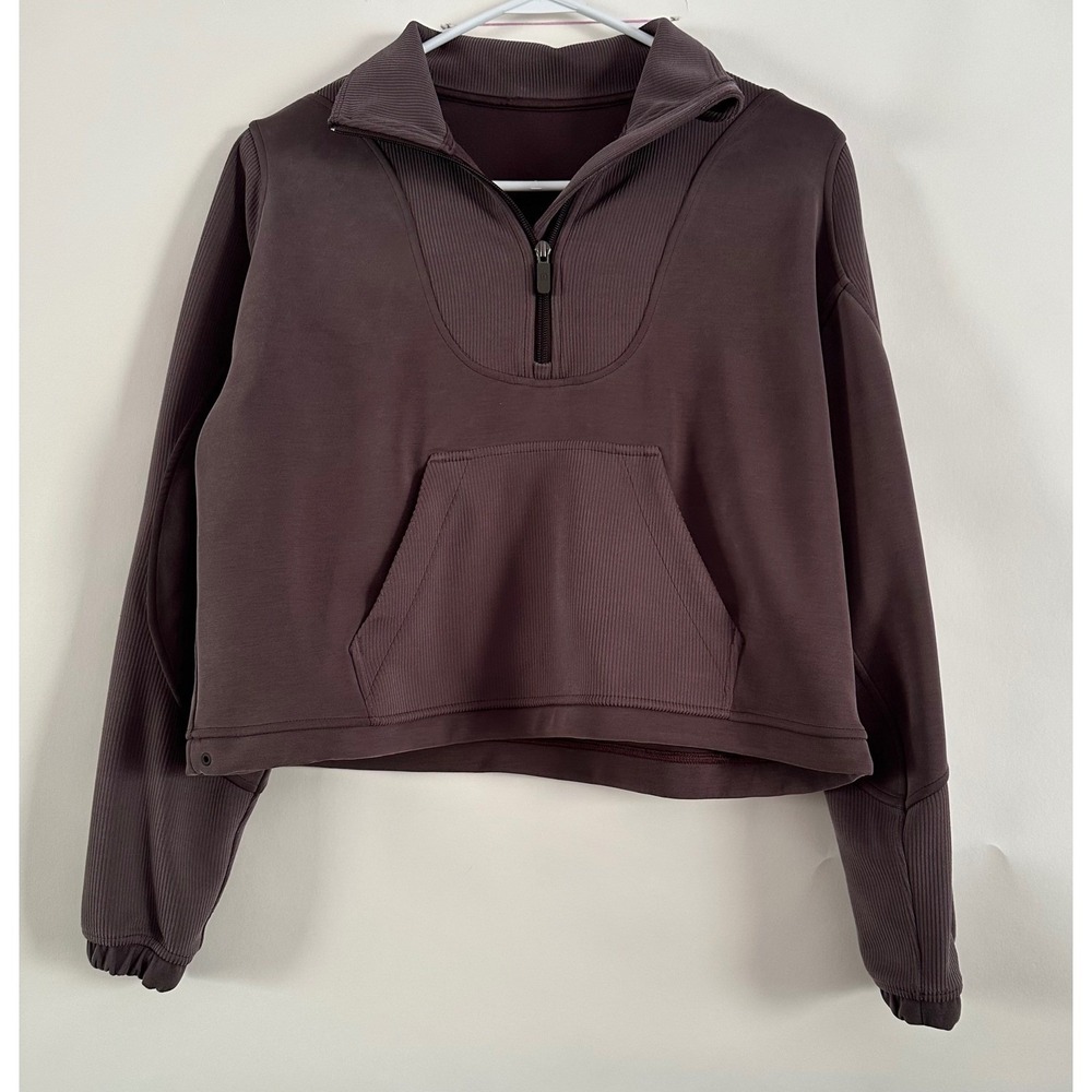 Lululemon Brushed Softstreme Ribbed Half Zip LW3GE8S Size 4 Espresso